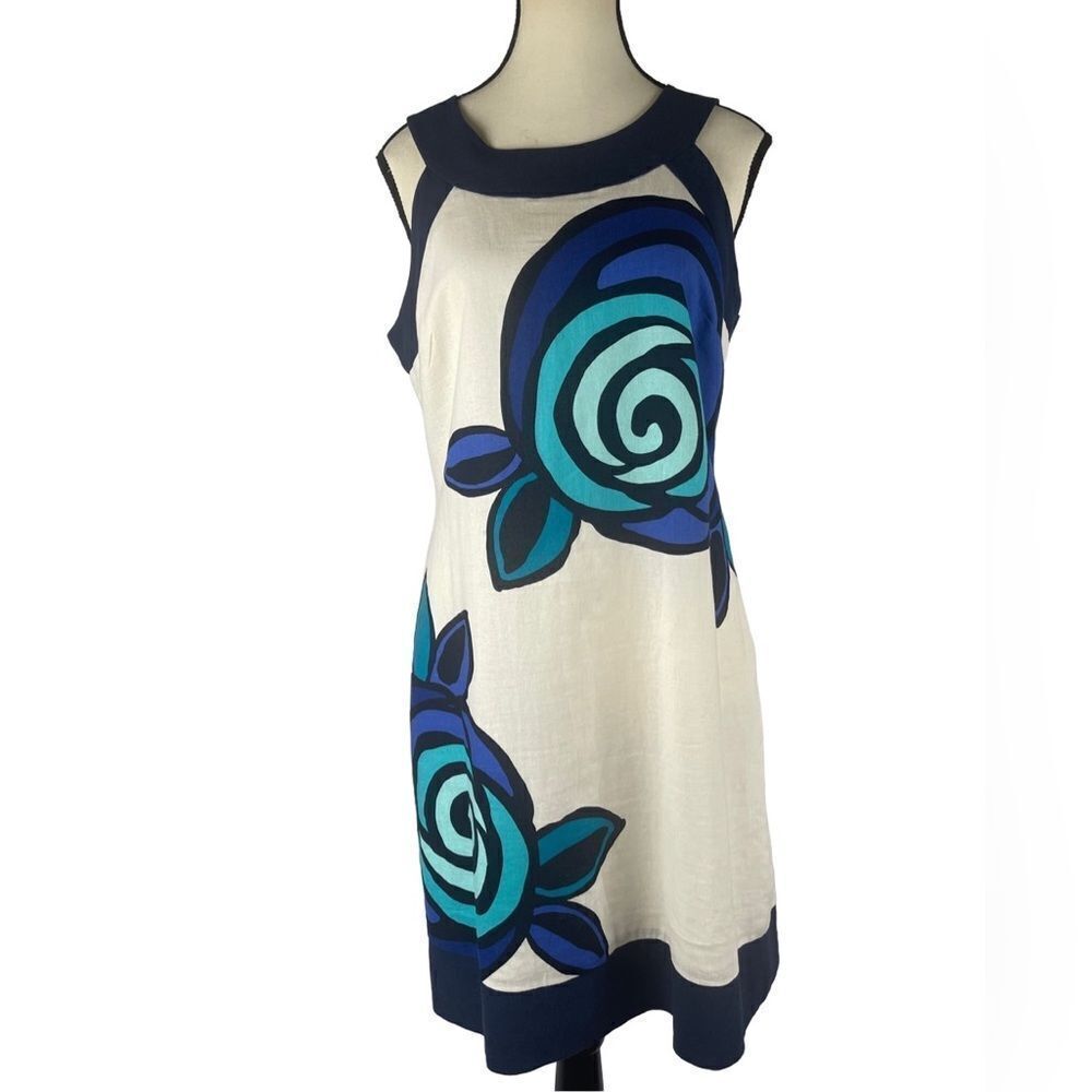 Signature x Robbie Bee off white w flowers sleeveless linen blend mini dress s-6